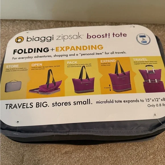 Biaggi Charcoal Travel Tote Bag- expanding and self storing - Picture 2 of 7